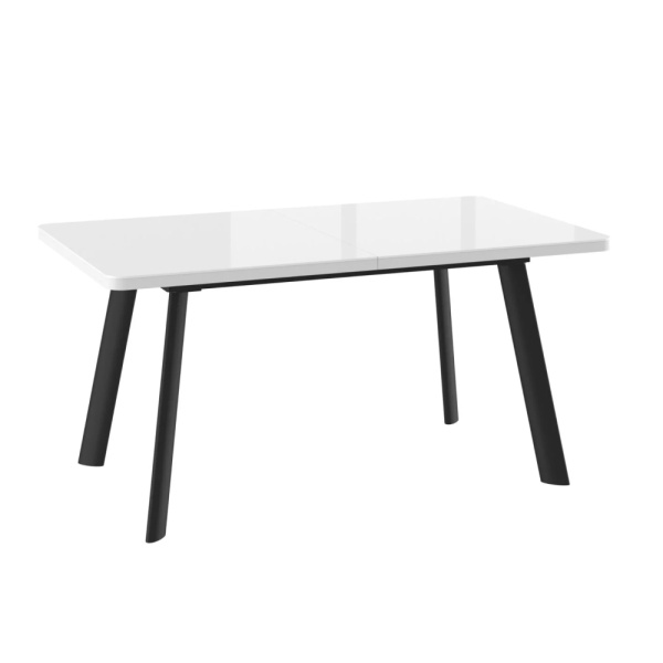 Стол LEON LUX RADIAL-160, раздвижной со стеклом 160(205)х90, БЕЛЫЙ ОПТИВАЙТ/ЧЕРНЫЙ